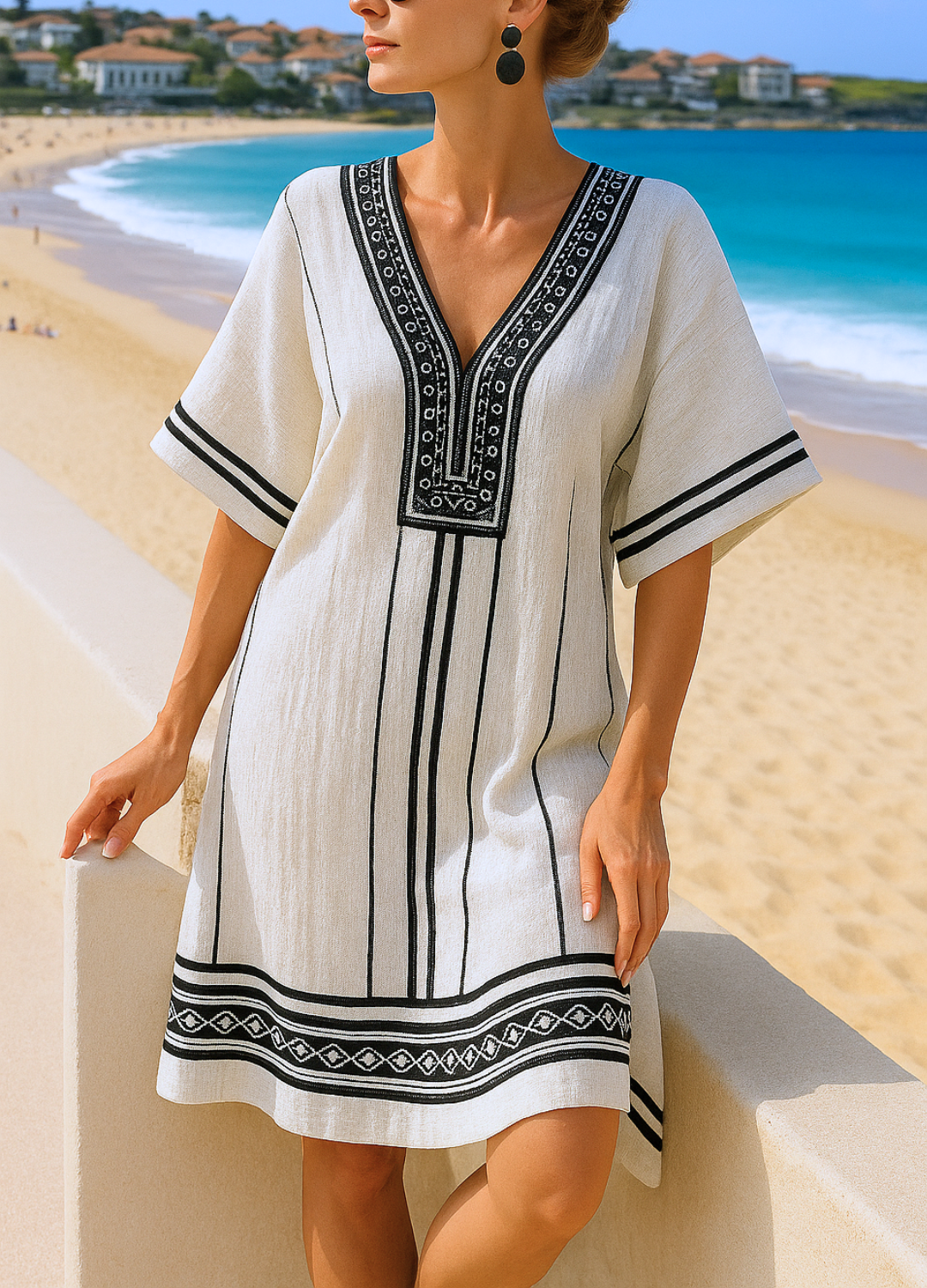 White Boho Striped Dress