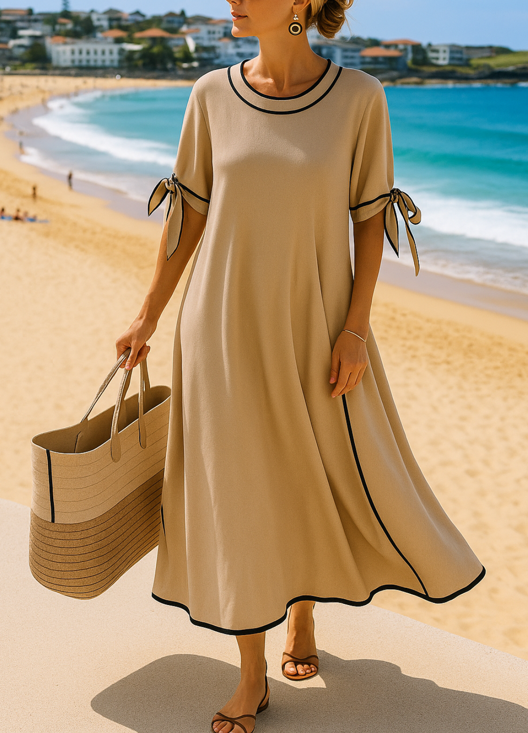 Women's dress with knot and stripes