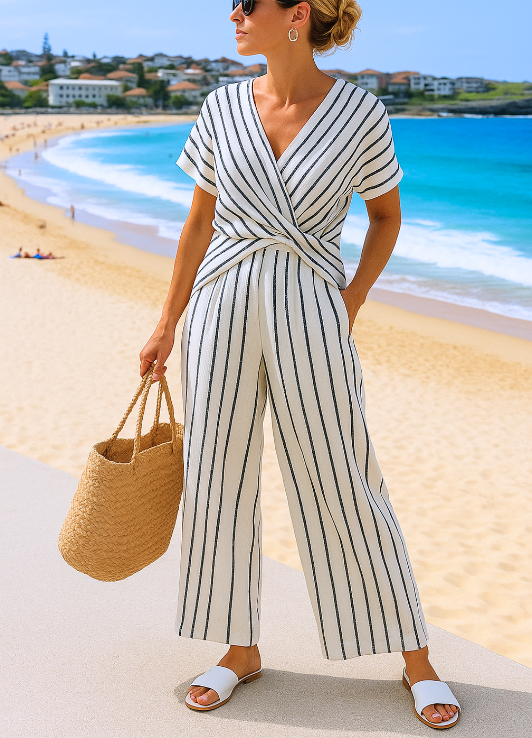 Two-piece set with cross waist